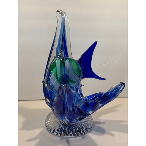 Fish Waves Glass Art Figurine Pedestal - Picture 8 of 11